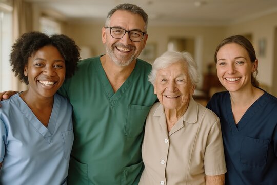 Healthcare team with elderly patient