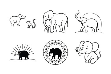 Elephant Herd at Sunset – Safari Silhouette Line Art