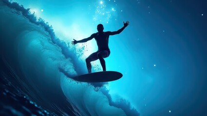 Surfing on the background of the night space sky