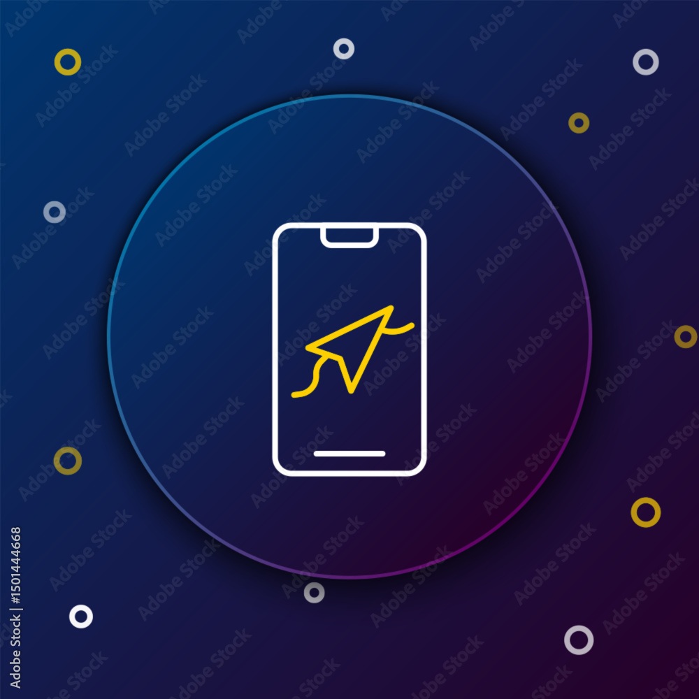 Poster line infographic of city map navigation icon isolated on blue background. mobile app interface conce