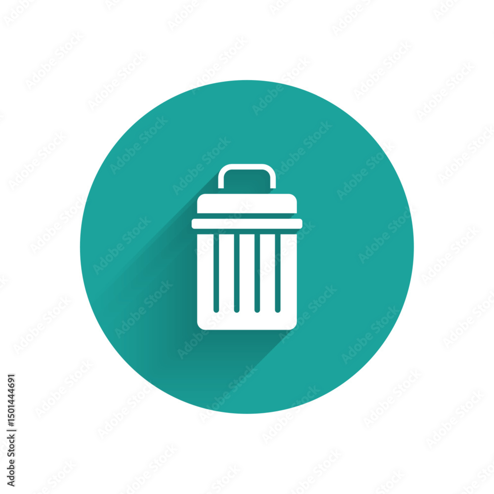 Poster white trash can icon isolated with long shadow. garbage bin sign. recycle basket icon. office trash 