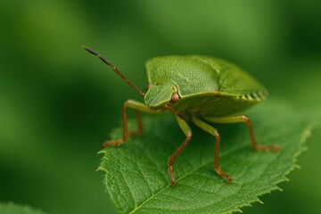 Fototapeta premium Green shield bug on leaf