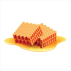 Realistic illustration of fresh honeycomb with melted honey