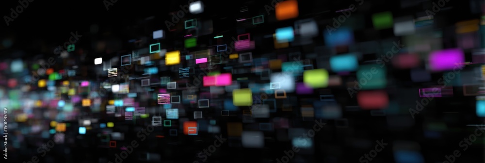 Aufkleber glitch-style digital stickers create an abstract visual experience in a dark environment showcasing 