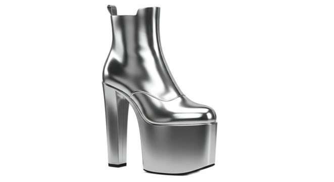 Metallic platform boot gleaming in studio lighting