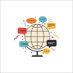 globe,talk,connect modern flat vector illustration for global communication design vector graphic for social media