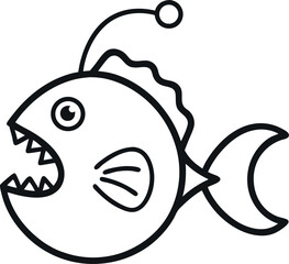 Angler Fish Outline icon on Transparent Background