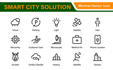 Smart City Solutions Icon Set – Minimal Line Vector Illustrations for Urban Planning, IoT, Infrastructure, Transportation, and Smart Tech Designs