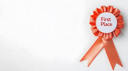 Bright Orange First Place Ribbon Award on White Background