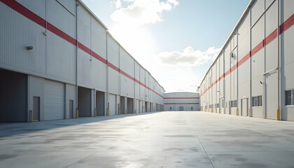 Obraz premium Industrial Building Exterior with Concrete Area and Loading Docks