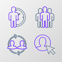 Set line User of man in business suit, Human resources, Users group and Time Management icon. Vector