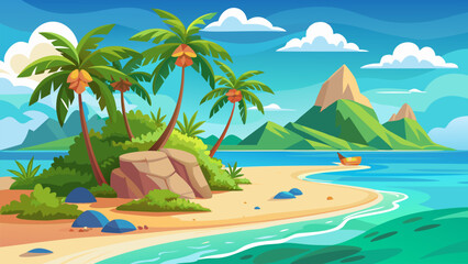 Serene Tropical Getaway. Island Paradise Beach Scene