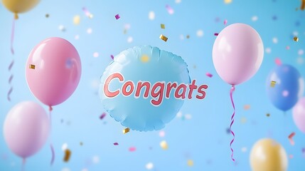 Colorful Celebration Scene with “Congrats” Balloon and Party Atmosphere