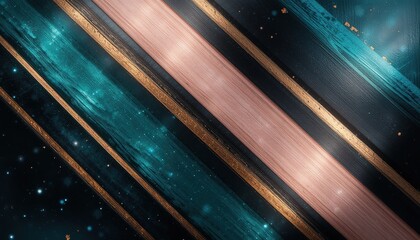Diagonal bands of teal, black, and rose gold with glittering acc