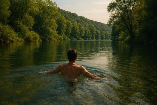 Serene river escape, tranquil nature. - Powered by Adobe