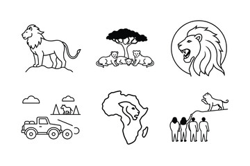 Lone Lion Walking the Grasslands – Minimalist Line Art