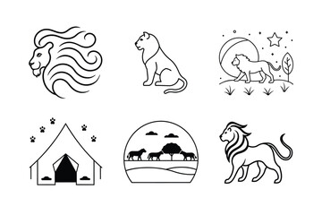 Majestic Lion Roaring in the Savannah – Line Art Style