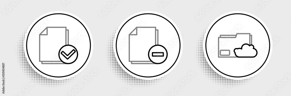 Fototapete Set line Cloud storage text document folder, Document and check mark and with minus icon. Vector
