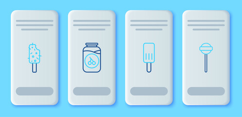 Set line Cherry jam jar, Ice cream, and Lollipop icon. Vector