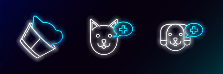 Set line Veterinary clinic symbol, and icon. Glowing neon. Vector