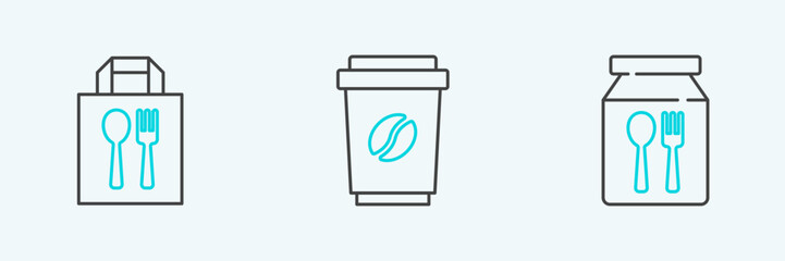 Set line Online ordering and delivery, and Coffee cup to go icon. Vector