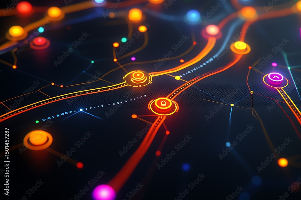Wall mural futuristic digital network connections: vibrant abstract circuits, luminous patterns, and dynamic da