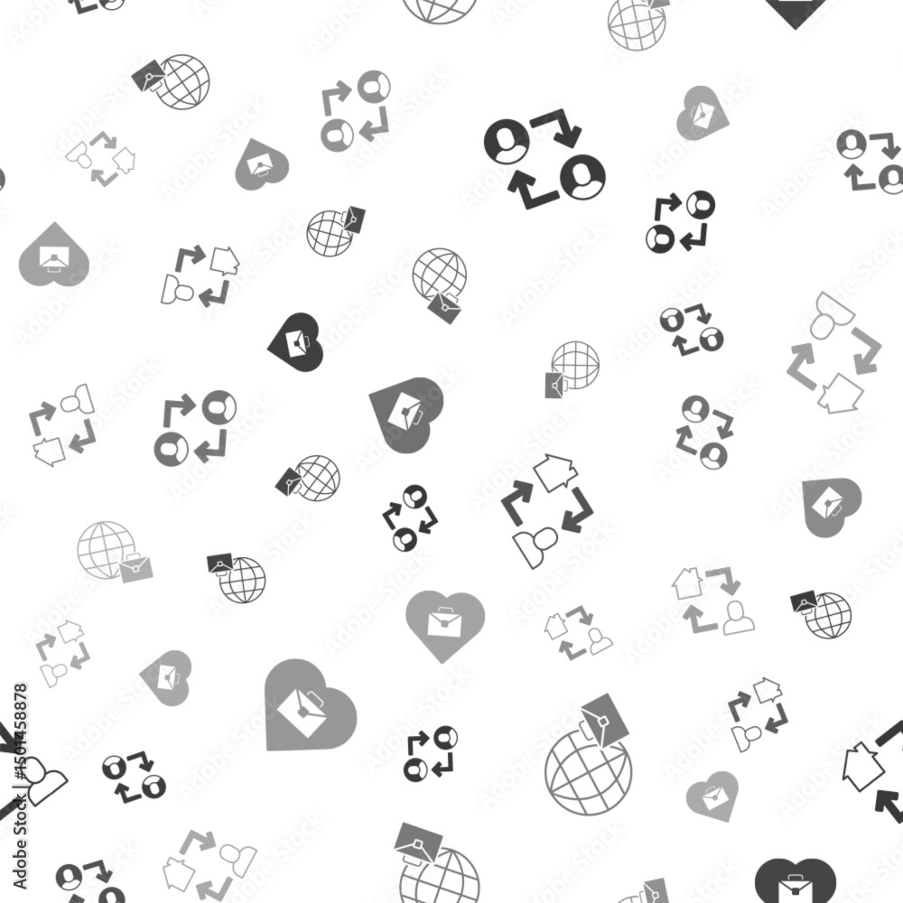 Poster set project team base, online working, and heart with text on seamless pattern. vector