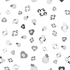 Set Project team base, Online working, and Heart with text on seamless pattern. Vector