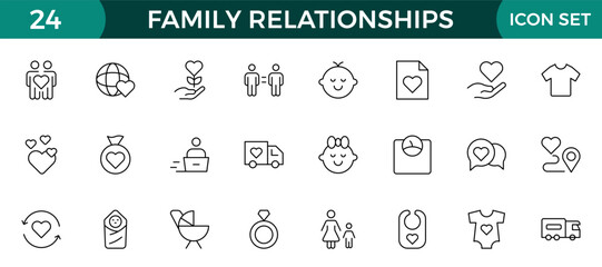 Loving Family Relationships outline modern icon set. editable line icon collection.