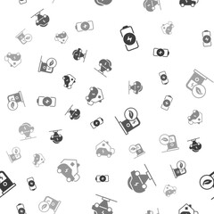 Set Battery charge, Electric car, charging station and Charging home on seamless pattern. Vector