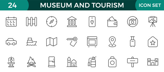 Museum and Tourism outline modern icon set. editable line icon illustration.
