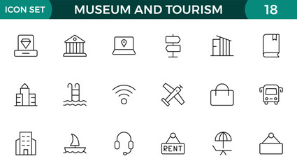Museum and Tourism outline modern icon set. editable line icon illustration.