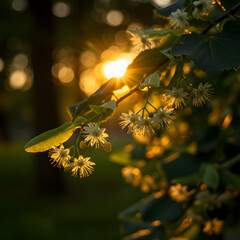 Sunset Linden Tree Blossoms: Golden Hour Photography