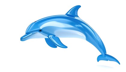 Fototapeta premium Blue Dolphin Figurine Swimming Playfully in a Bright Background with Smooth and Shiny Texture