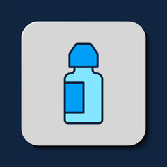 Filled outline Eye drop bottle icon isolated on blue background. Vector