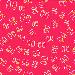 Line Flip flops icon isolated seamless pattern on red background. Beach slippers sign. Vector