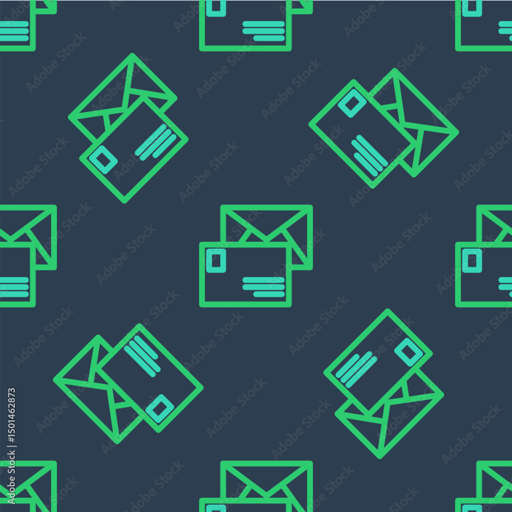 Poster line envelope icon isolated seamless pattern on blue background. email message letter symbol. vector
