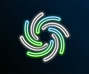 Glowing neon line Tornado icon isolated on black background. Cyclone, whirlwind, storm funnel, hurricane wind or twister weather icon. Colorful outline concept. Vector