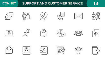 Support and customer service outline style modern icons set. Customer Feedback, Response, experience, helpline and technical support icon illustration.