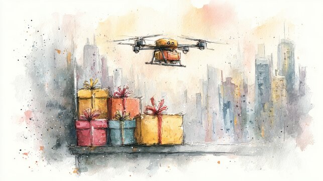 Small parcel landing on urban balcony from drone emphasizing last-mile delivery and tech efficiency
