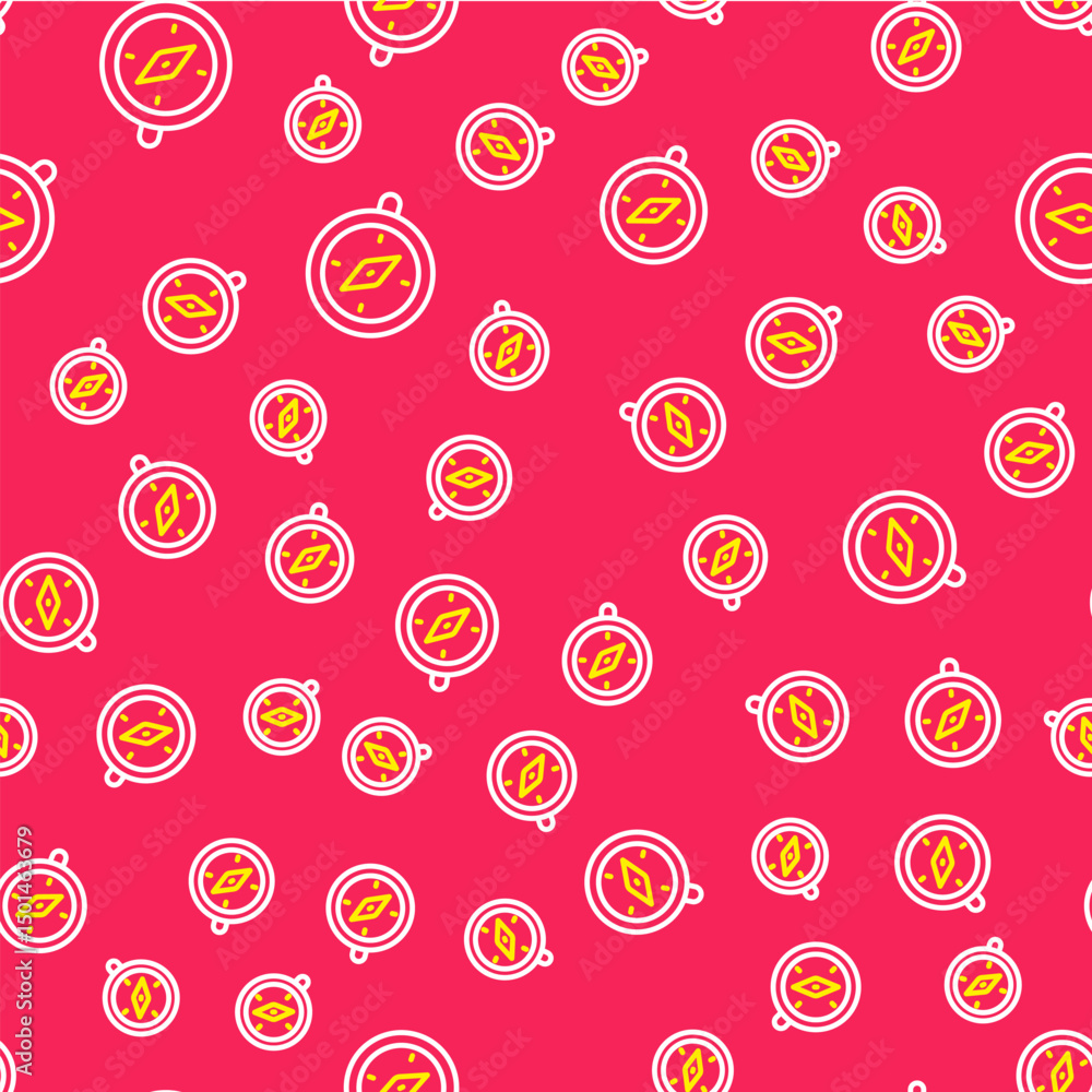Poster line compass icon isolated seamless pattern on red background. windrose navigation symbol. wind rose