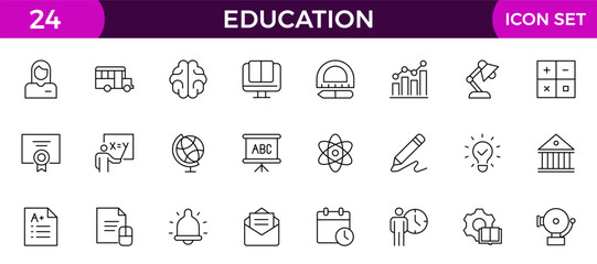 Education line icon collection. Set of vector line icons of education for modern concepts, web, and apps. Set of flat signs and symbols for web and apps.