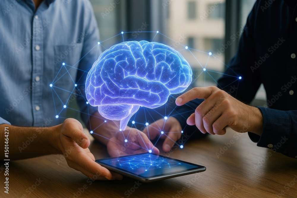 Aufkleber digital brain technology interaction visualization.