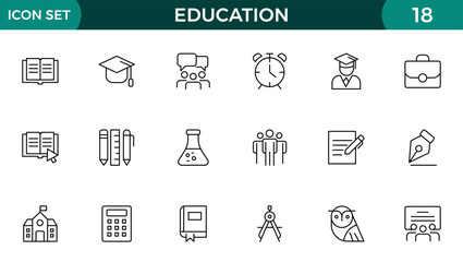 Education line icon collection. Set of vector line icons of education for modern concepts, web, and apps. Set of flat signs and symbols for web and apps.