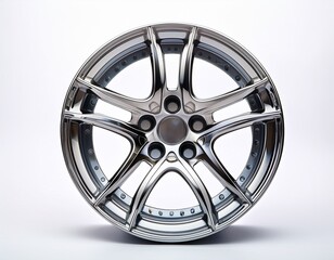 shiny chrome wheel rim on white background