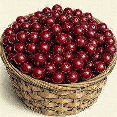 과일, 먹을것, red, 베리, 버찌, 넌출월귤, 신선, 건강한, 고립시키는, 익는, 감미로운, 백, 바구니, 근접, 수분이 많은, 매크로, 네이처, 내추럴, 새로운, 날 것의, 유기농, 비타민, 체리