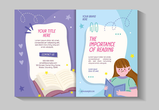 Purple And Blue Reading Education Children Learning Brochure Template