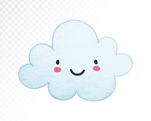 Cute watercolor Smiling Cloud Vector Illustration for Playful Sky Themes in Soft Colors for Nursery and Kids Decor