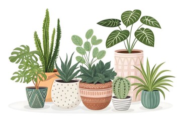 Obraz premium Collection of houseplants in decorative pots isolated on white background