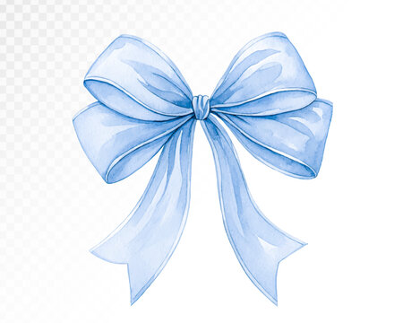 Delicate watercolor Blue Bow Vector Illustration for Elegant Gift Themes in Light Colors for Wedding and Celebration Decor